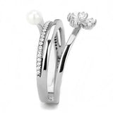 DA059 - High polished (no plating) Stainless Steel Ring with Synthetic Pearl in White - Alamode - Flyclothing LLC