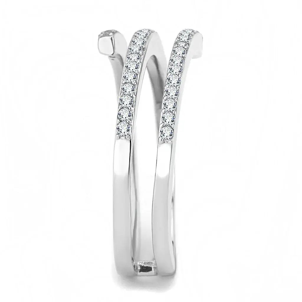 DA060 - High polished (no plating) Stainless Steel Ring with AAA Grade CZ in Clear - Alamode - Flyclothing LLC