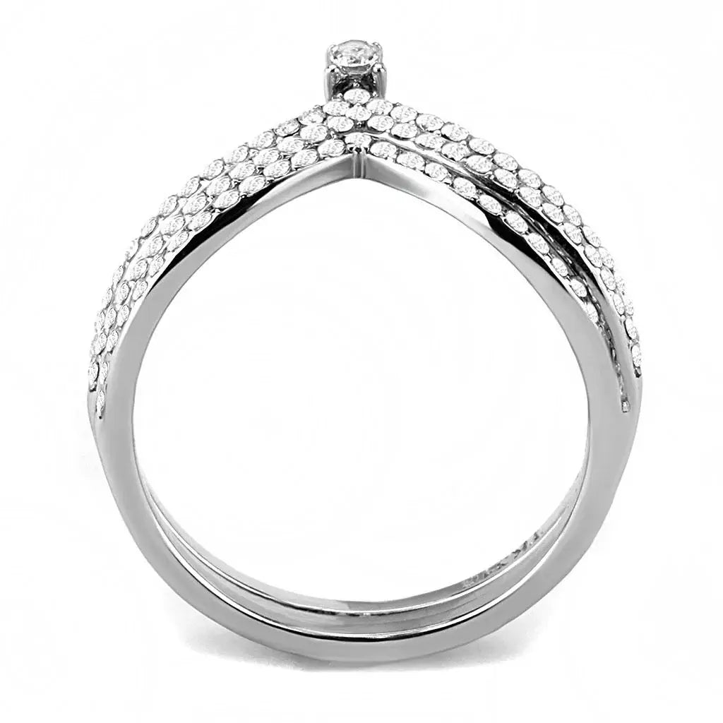 DA061 - High polished (no plating) Stainless Steel Ring with AAA Grade CZ in Clear - Alamode - Flyclothing LLC