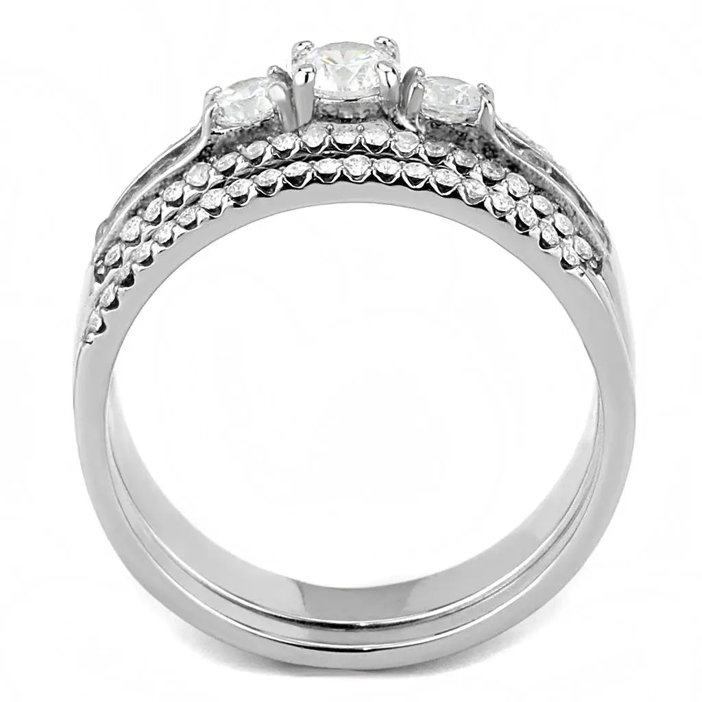 DA062 - High polished (no plating) Stainless Steel Ring with AAA Grade CZ in Clear - Alamode - Flyclothing LLC
