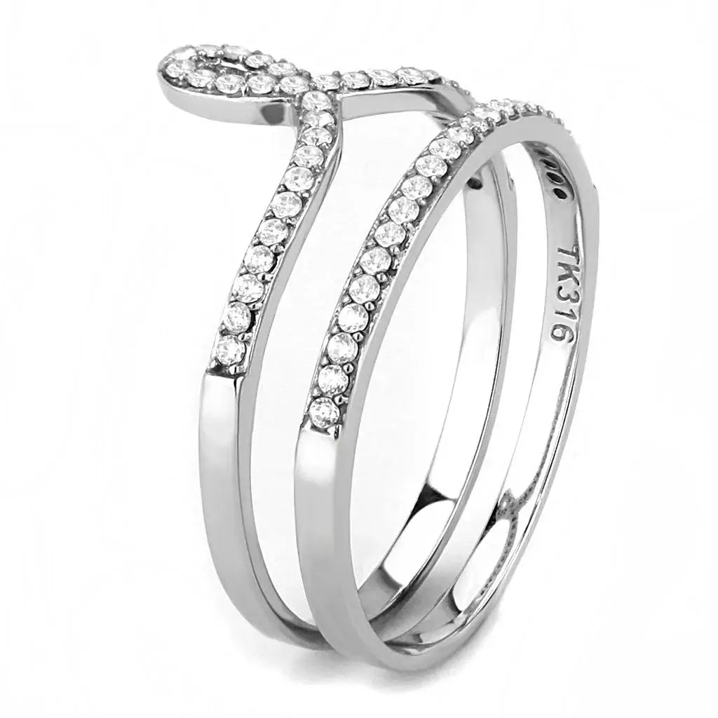 DA063 - High polished (no plating) Stainless Steel Ring with AAA Grade CZ in Clear - Alamode - Flyclothing LLC