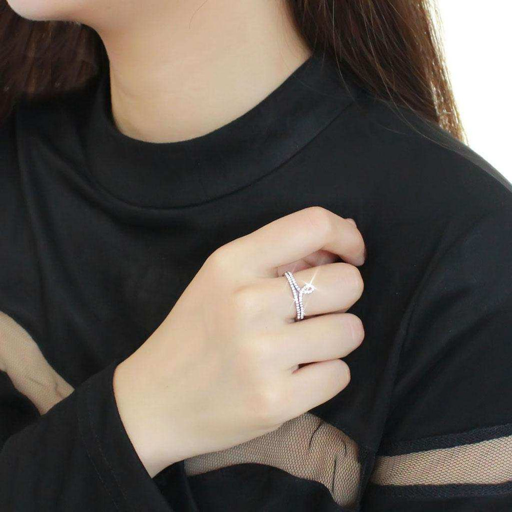 DA063 - High polished (no plating) Stainless Steel Ring with AAA Grade CZ in Clear - Alamode - Flyclothing LLC