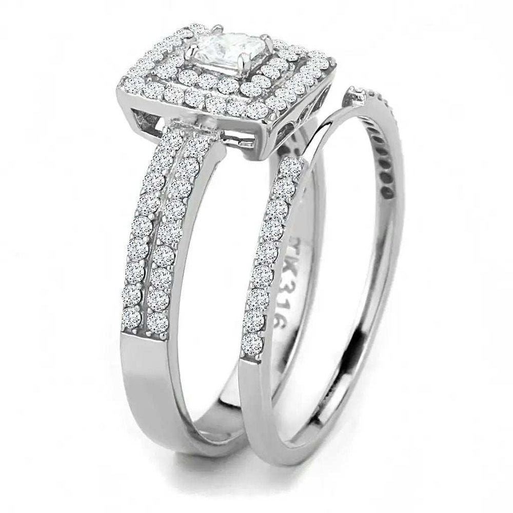 DA064 - High polished (no plating) Stainless Steel Ring with AAA Grade CZ in Clear - Alamode - Flyclothing LLC