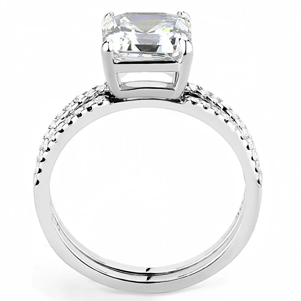 DA065 - High polished (no plating) Stainless Steel Ring with Cubic in Clear - Alamode - Flyclothing LLC