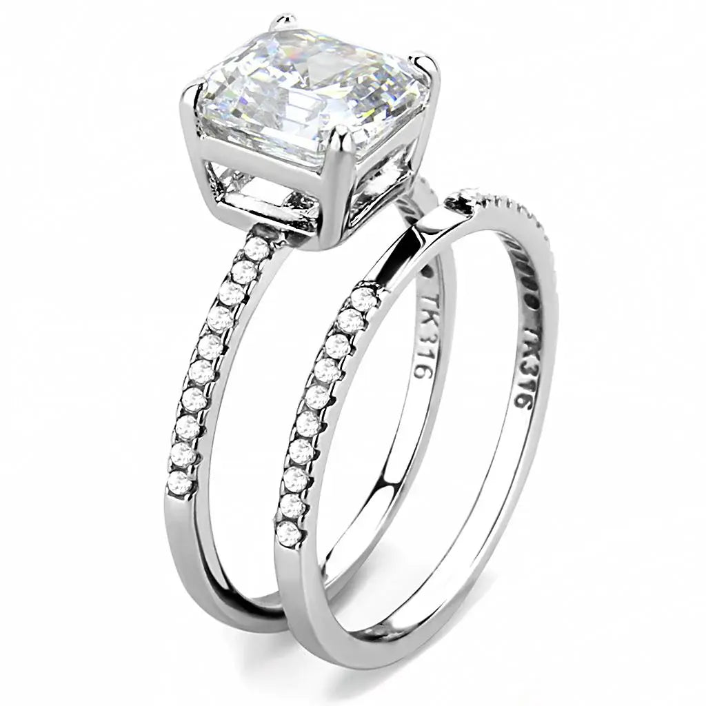 DA065 - High polished (no plating) Stainless Steel Ring with Cubic in Clear - Alamode - Flyclothing LLC