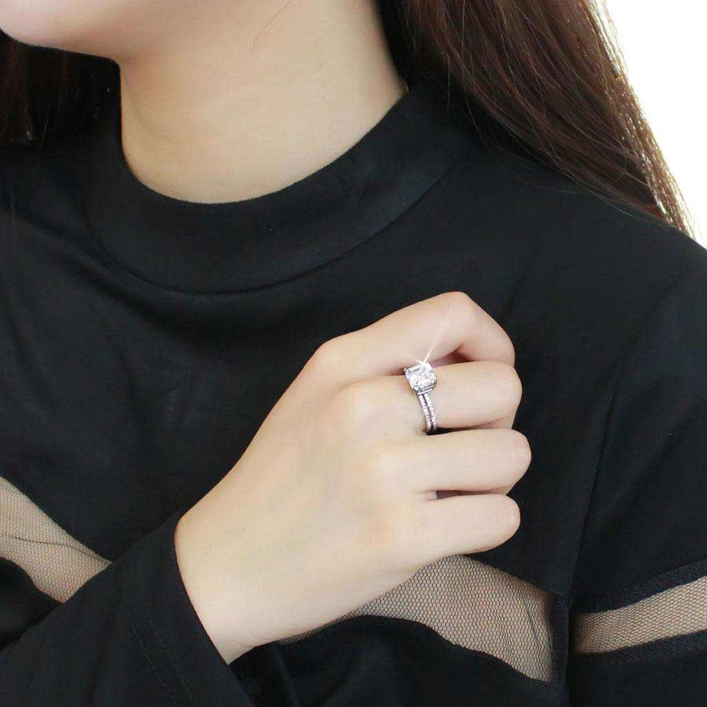 DA065 - High polished (no plating) Stainless Steel Ring with Cubic in Clear - Alamode - Flyclothing LLC