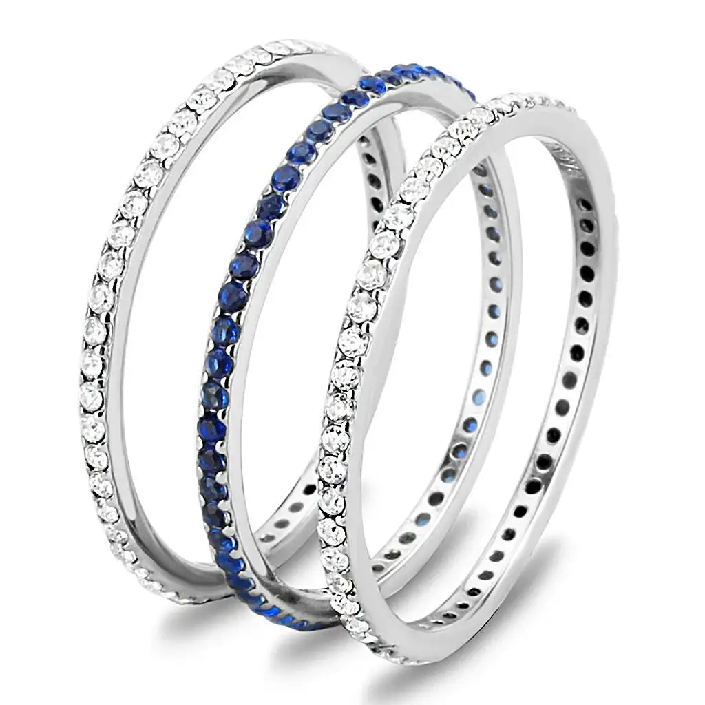 DA066 - High polished (no plating) Stainless Steel Ring with AAA Grade CZ in London Blue - Alamode - Flyclothing LLC
