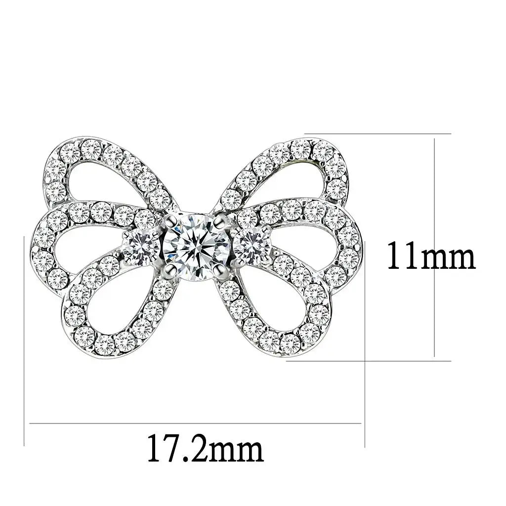 DA067 - High polished (no plating) Stainless Steel Earrings with AAA Grade CZ in Clear - Alamode - Flyclothing LLC