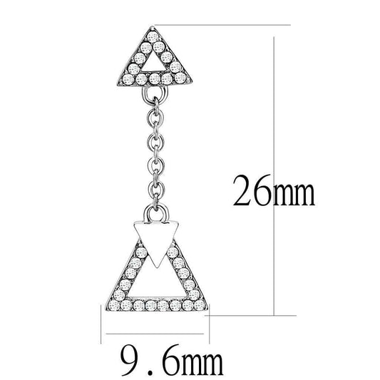 DA068 - High polished (no plating) Stainless Steel Earrings with AAA Grade CZ in Clear - Alamode - Flyclothing LLC