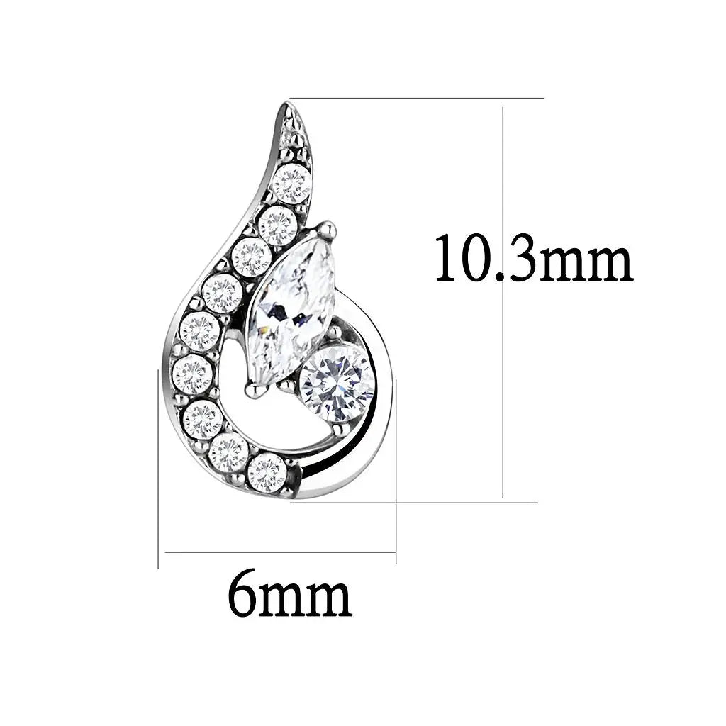 DA074 - High polished (no plating) Stainless Steel Earrings with AAA Grade CZ in Clear - Alamode - Flyclothing LLC