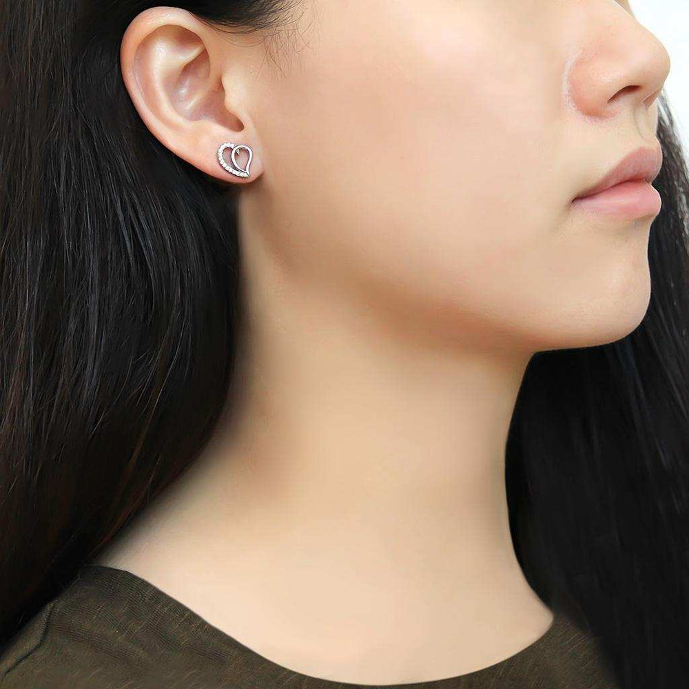 DA076 - High polished (no plating) Stainless Steel Earrings with AAA Grade CZ in Clear - Alamode - Flyclothing LLC