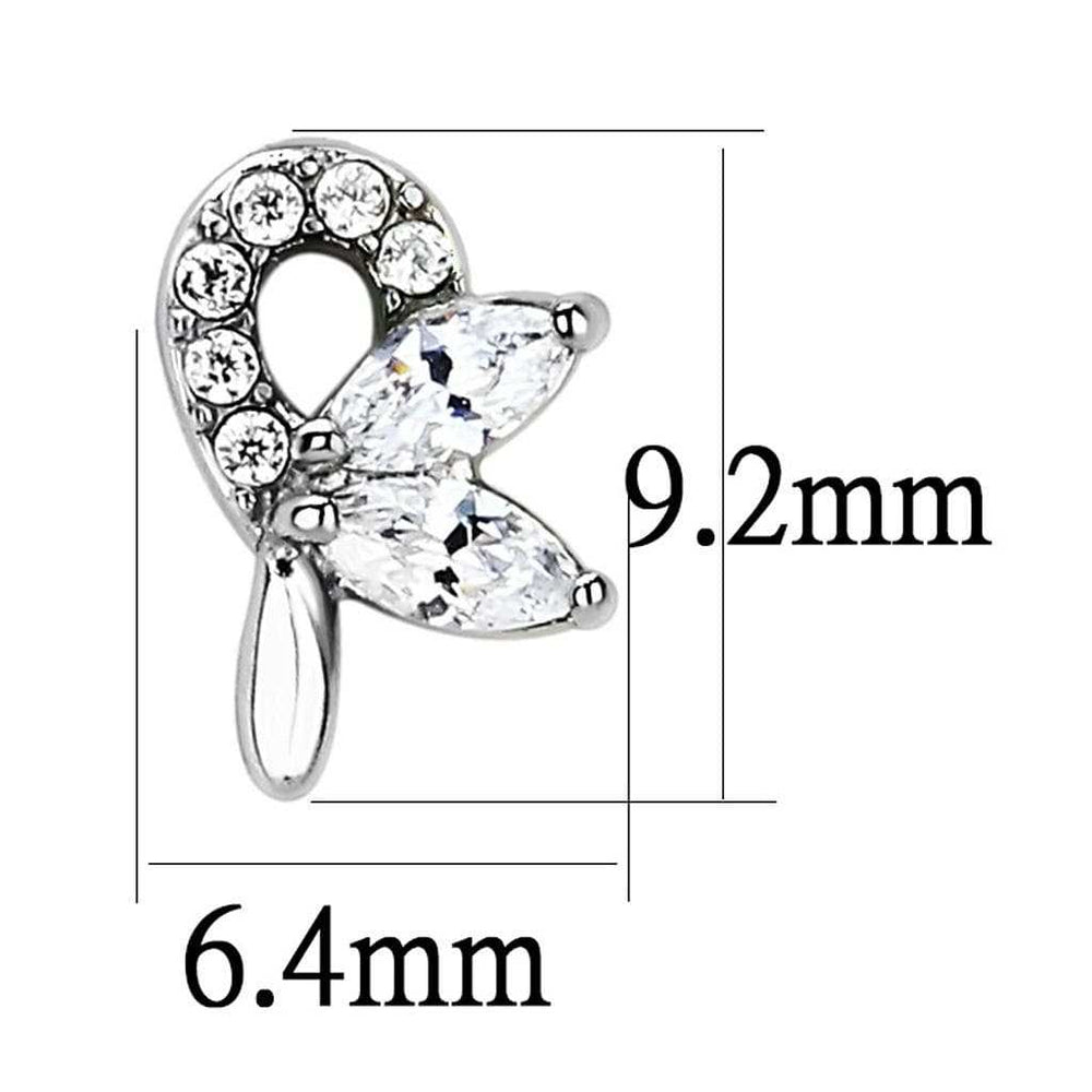 DA087 - High polished (no plating) Stainless Steel Earrings with AAA Grade CZ in Clear - Alamode - Flyclothing LLC
