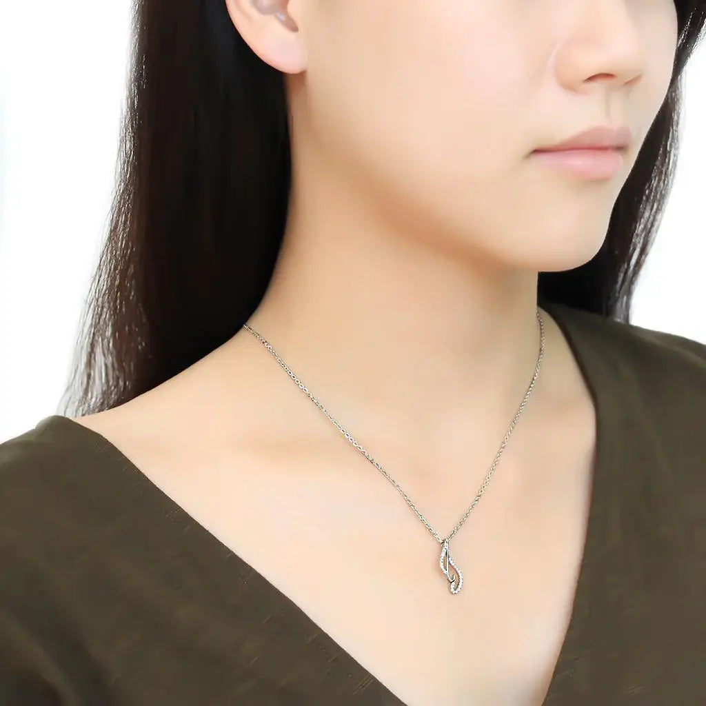 DA089 - High polished (no plating) Stainless Steel Chain Pendant with AAA Grade CZ in Clear - Alamode - Flyclothing LLC