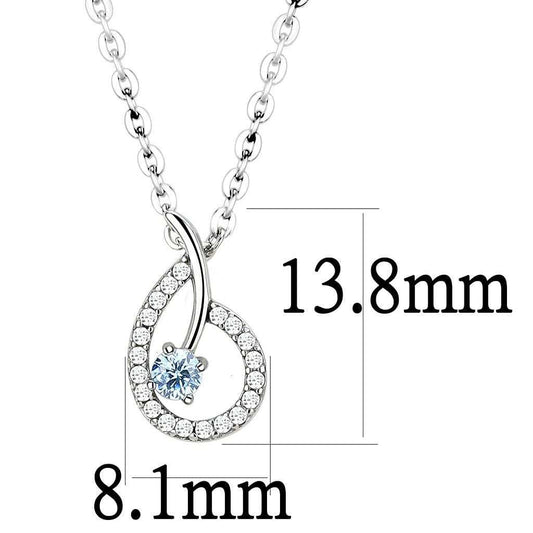 DA090 - High polished (no plating) Stainless Steel Chain Pendant with AAA Grade CZ in Sea Blue - Alamode - Flyclothing LLC