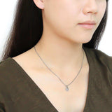 DA090 - High polished (no plating) Stainless Steel Chain Pendant with AAA Grade CZ in Sea Blue - Alamode - Flyclothing LLC