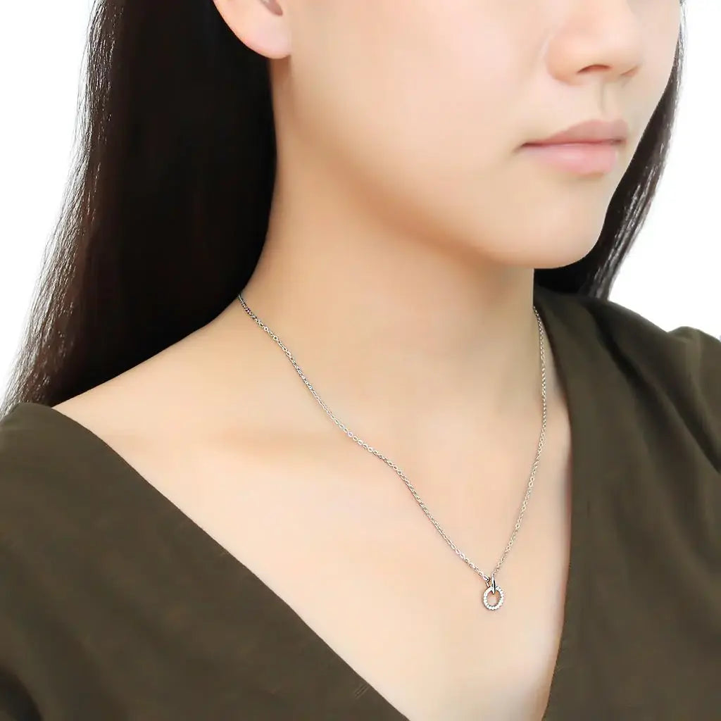 DA091 - High polished (no plating) Stainless Steel Chain Pendant with AAA Grade CZ in Clear - Alamode - Flyclothing LLC