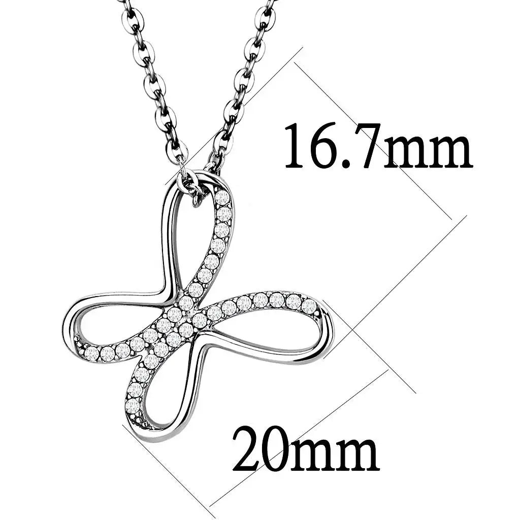 DA093 - High polished (no plating) Stainless Steel Chain Pendant with AAA Grade CZ in Clear - Alamode - Flyclothing LLC