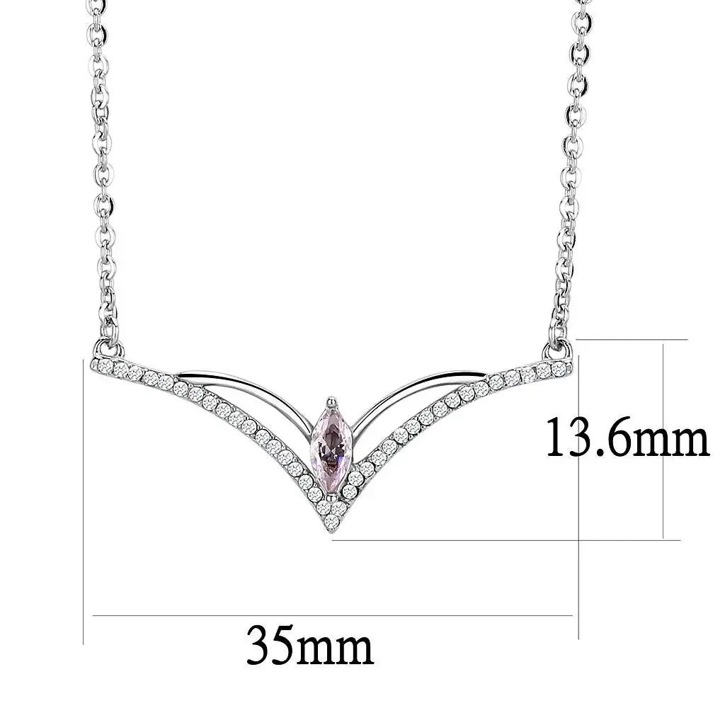 DA094 - High polished (no plating) Stainless Steel Chain Pendant with AAA Grade CZ in Light Rose - Alamode - Flyclothing LLC