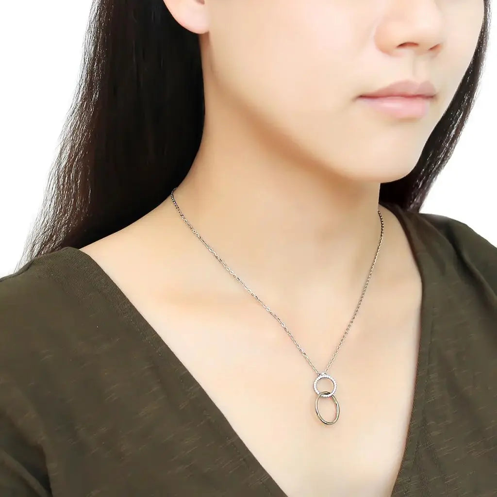 DA097 - High polished (no plating) Stainless Steel Chain Pendant with AAA Grade CZ in Clear - Alamode - Flyclothing LLC