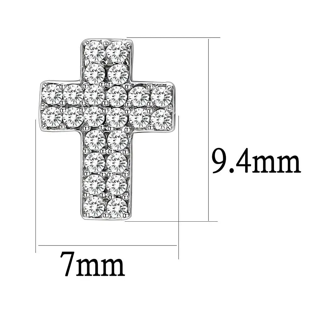 DA098 - High polished (no plating) Stainless Steel Earrings with AAA Grade CZ in Clear - Alamode - Flyclothing LLC