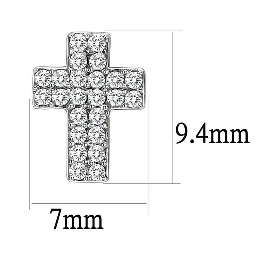 DA098 - High polished (no plating) Stainless Steel Earrings with AAA Grade CZ in Clear - Alamode - Flyclothing LLC