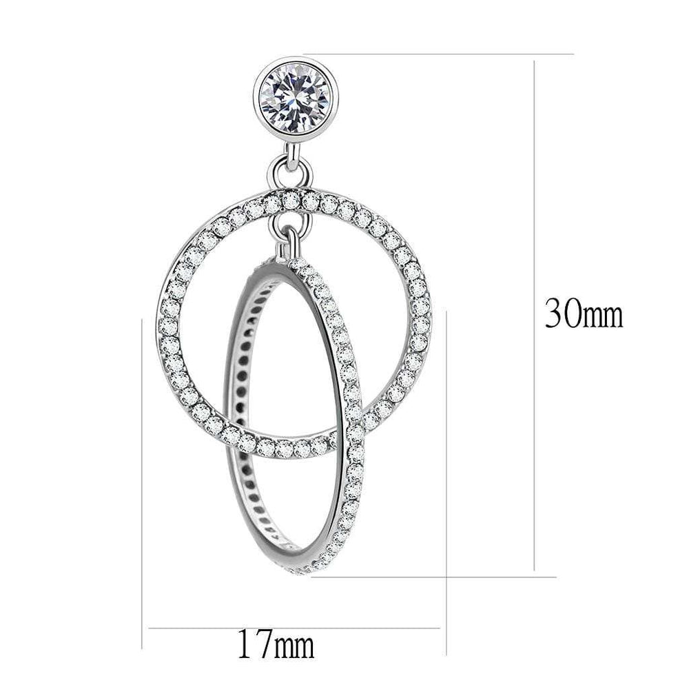 DA100 - High polished (no plating) Stainless Steel Earrings with AAA Grade CZ in Clear - Alamode - Flyclothing LLC