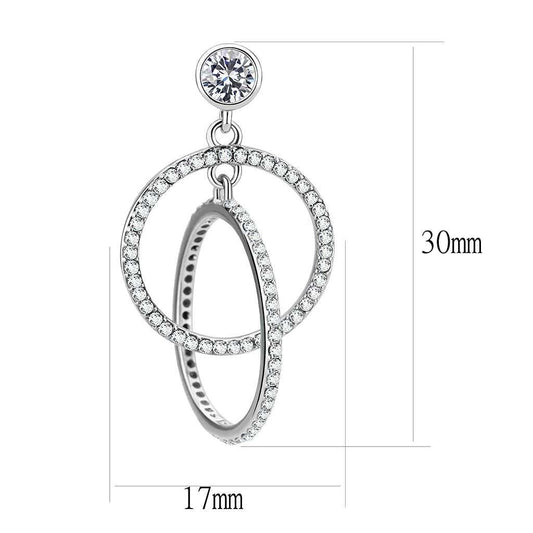 DA100 - High polished (no plating) Stainless Steel Earrings with AAA Grade CZ in Clear - Alamode - Flyclothing LLC