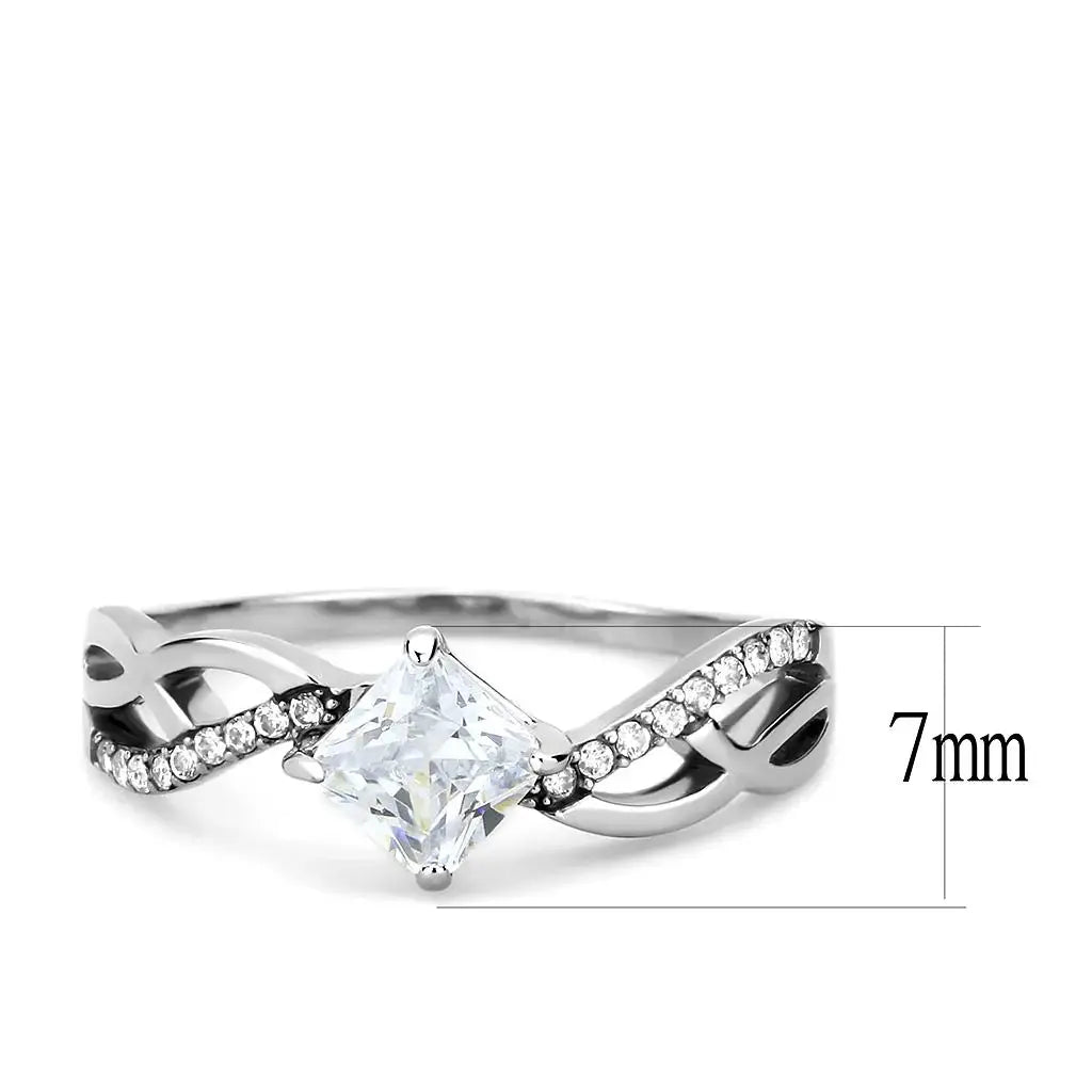 DA101 - High polished (no plating) Stainless Steel Ring with AAA Grade CZ in Clear - Alamode - Flyclothing LLC
