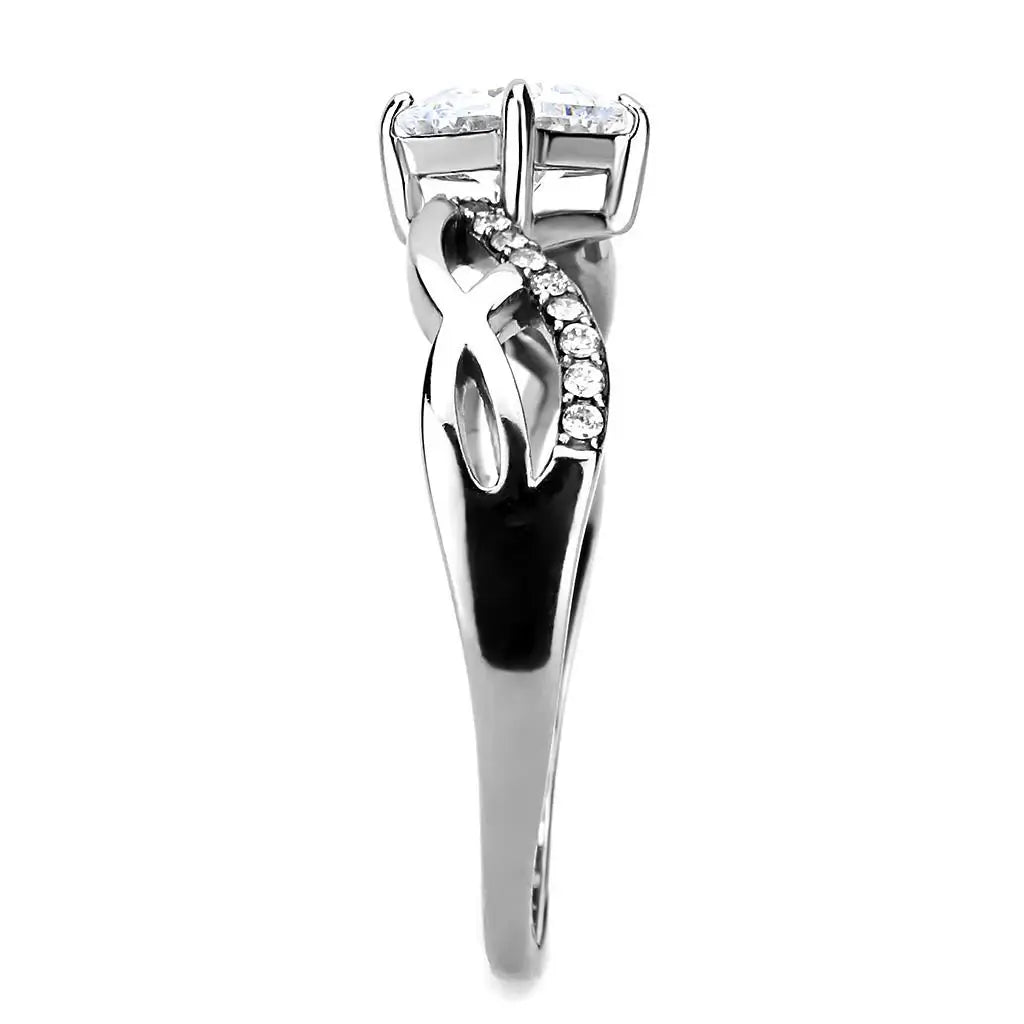 DA101 - High polished (no plating) Stainless Steel Ring with AAA Grade CZ in Clear - Alamode - Flyclothing LLC