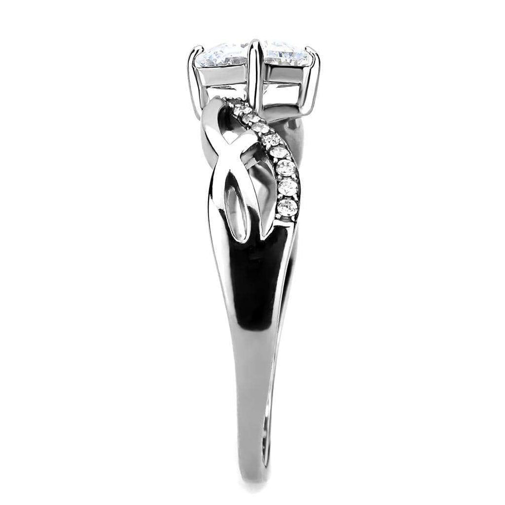 DA101 - High polished (no plating) Stainless Steel Ring with AAA Grade CZ in Clear - Alamode - Flyclothing LLC