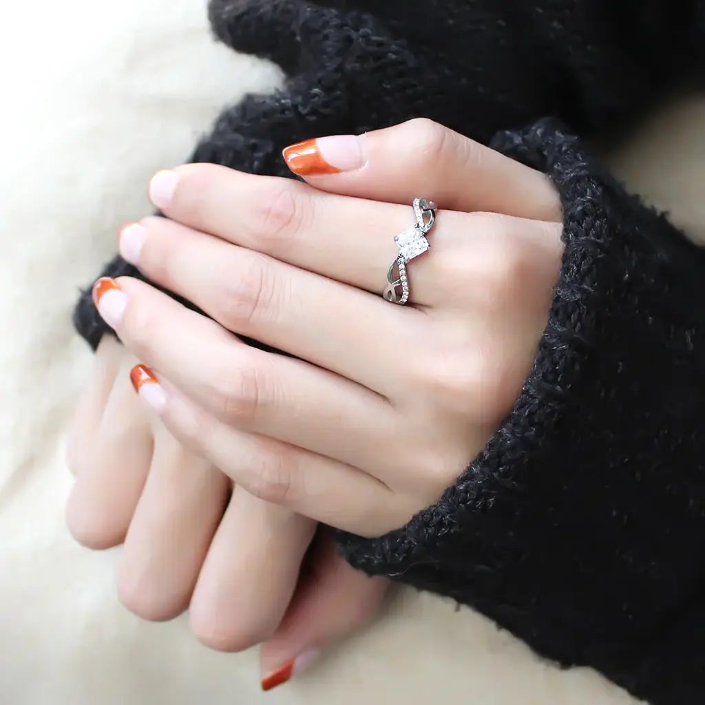 DA101 - High polished (no plating) Stainless Steel Ring with AAA Grade CZ in Clear - Alamode - Flyclothing LLC