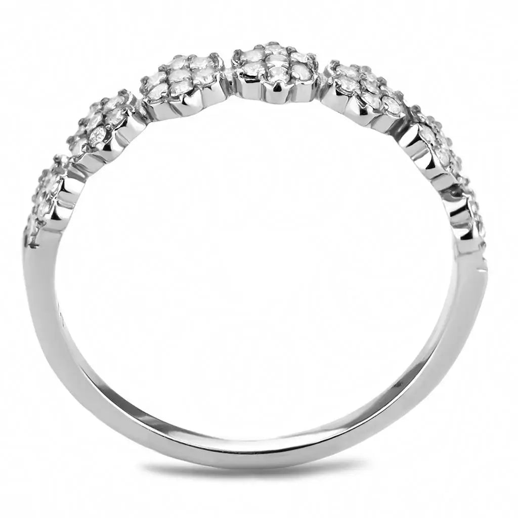 DA102 - High polished (no plating) Stainless Steel Ring with AAA Grade CZ in Clear - Alamode - Flyclothing LLC