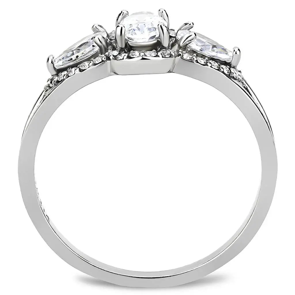 DA103 - High polished (no plating) Stainless Steel Ring with AAA Grade CZ in Clear - Alamode - Flyclothing LLC