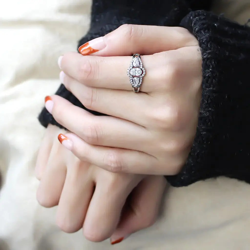 DA103 - High polished (no plating) Stainless Steel Ring with AAA Grade CZ in Clear - Alamode - Flyclothing LLC