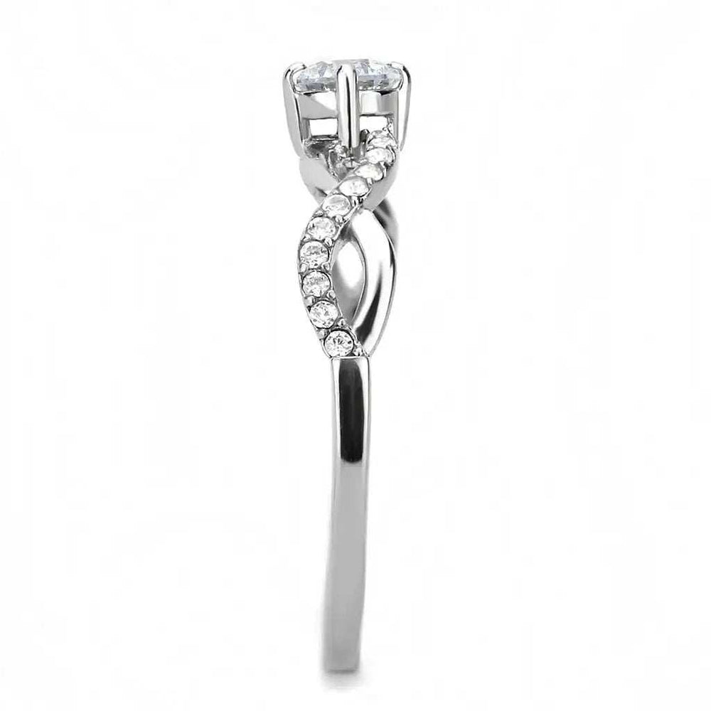 DA104 - High polished (no plating) Stainless Steel Ring with AAA Grade CZ in Clear - Alamode - Flyclothing LLC