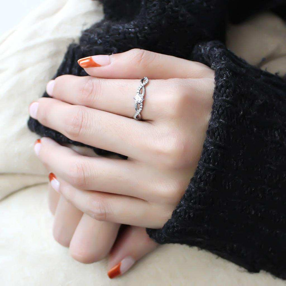 DA104 - High polished (no plating) Stainless Steel Ring with AAA Grade CZ in Clear - Alamode - Flyclothing LLC