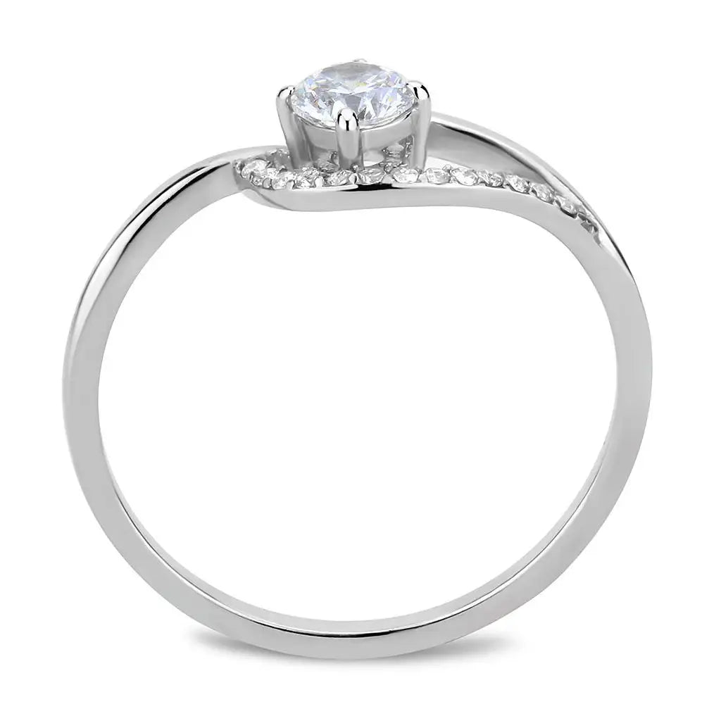 DA105 - High polished (no plating) Stainless Steel Ring with AAA Grade CZ in Clear - Alamode - Flyclothing LLC