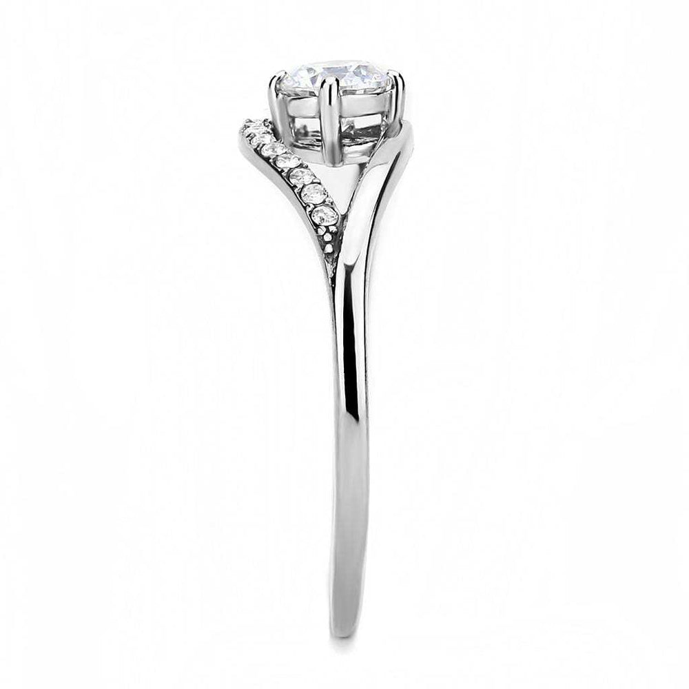 DA105 - High polished (no plating) Stainless Steel Ring with AAA Grade CZ in Clear - Alamode - Flyclothing LLC