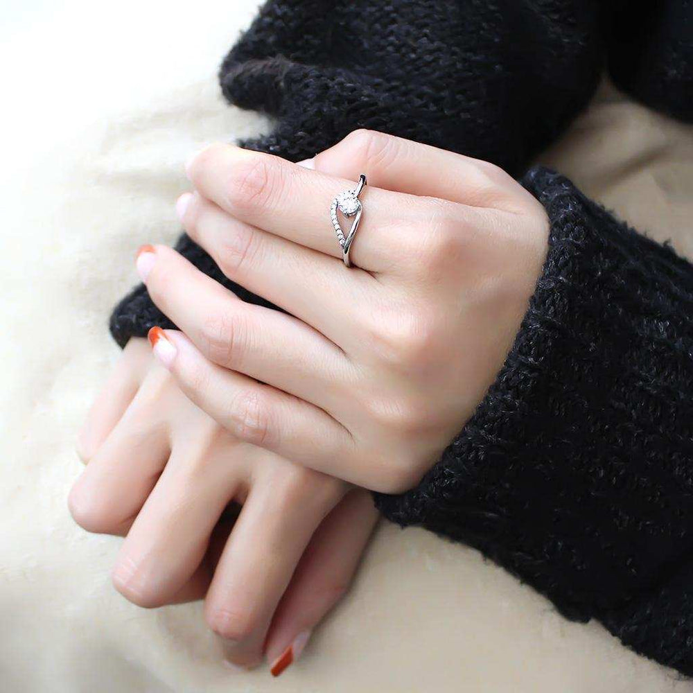 DA105 - High polished (no plating) Stainless Steel Ring with AAA Grade CZ in Clear - Alamode - Flyclothing LLC