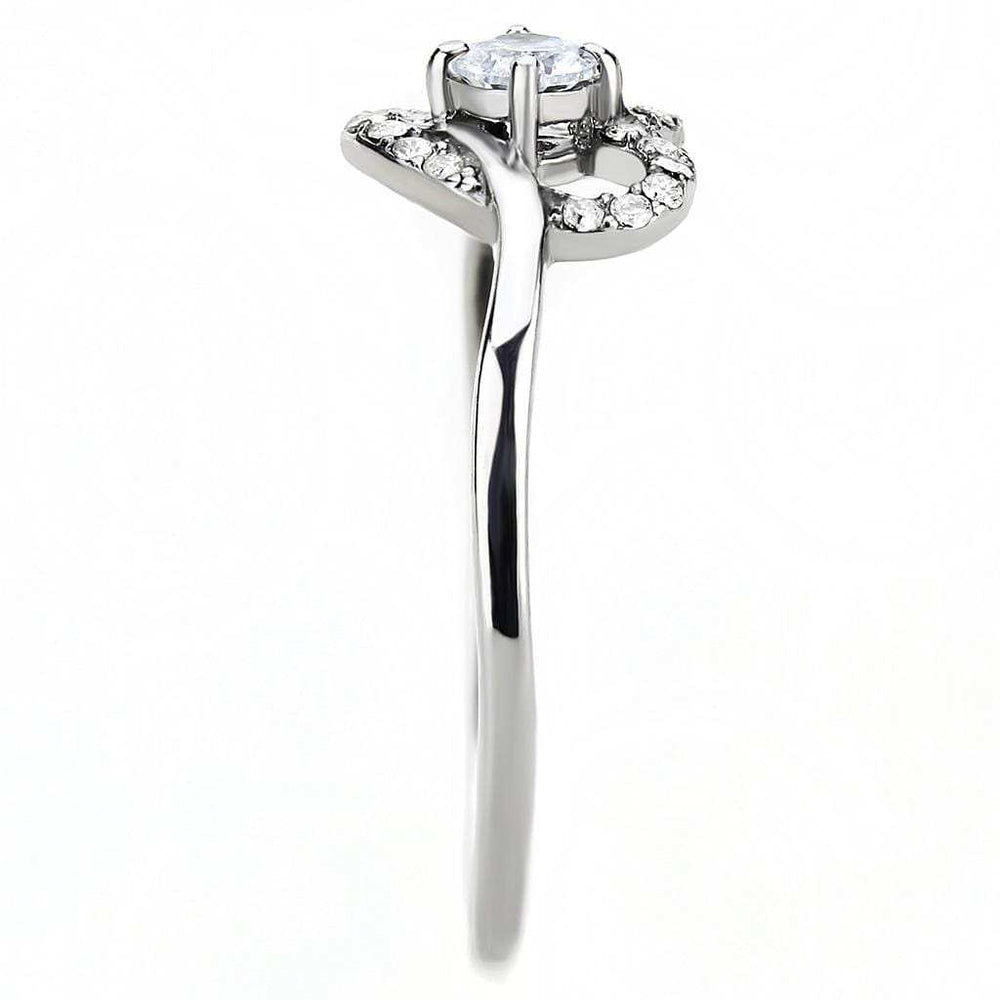 DA106 - High polished (no plating) Stainless Steel Ring with AAA Grade CZ in Clear - Alamode - Flyclothing LLC