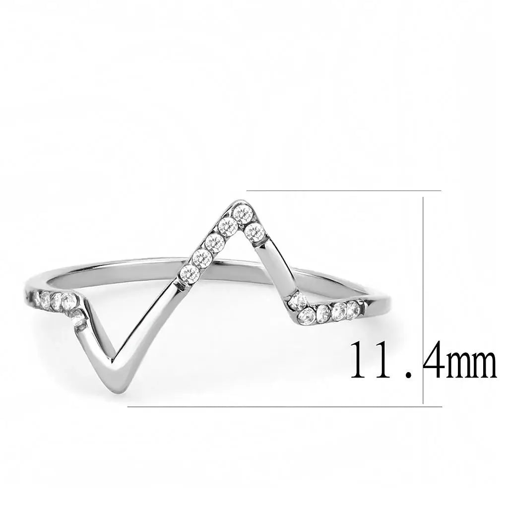 DA107 - High polished (no plating) Stainless Steel Ring with AAA Grade CZ in Clear - Alamode - Flyclothing LLC