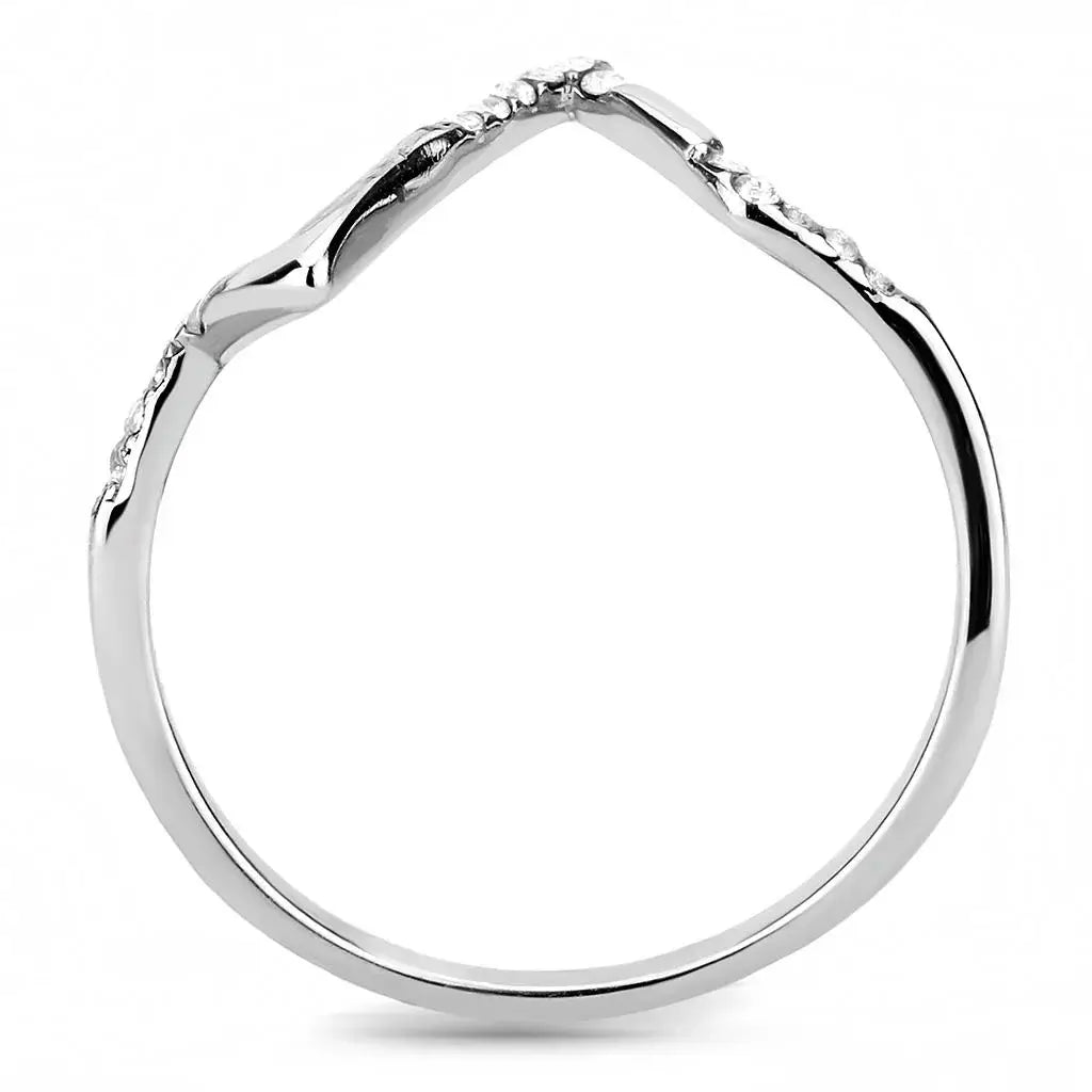 DA107 - High polished (no plating) Stainless Steel Ring with AAA Grade CZ in Clear - Alamode - Flyclothing LLC