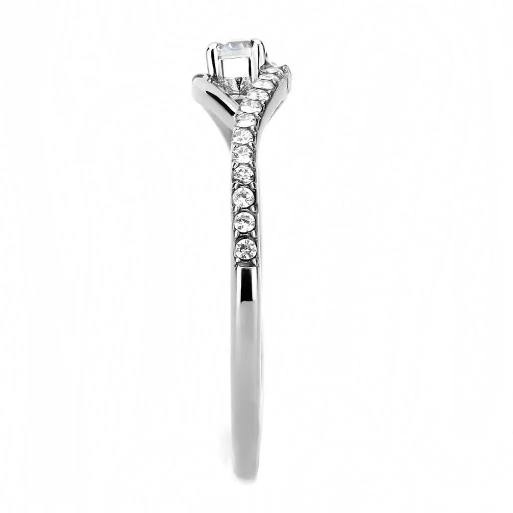 DA108 - High polished (no plating) Stainless Steel Ring with AAA Grade CZ in Clear - Alamode - Flyclothing LLC