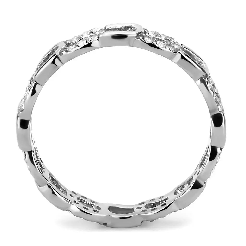 DA111 - High polished (no plating) Stainless Steel Ring with AAA Grade CZ in Clear - Alamode - Flyclothing LLC