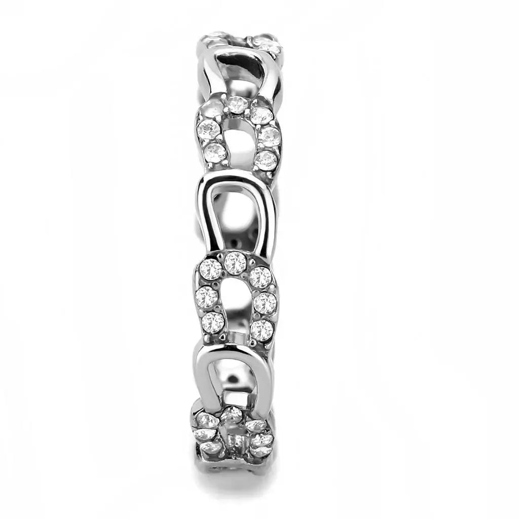 DA111 - High polished (no plating) Stainless Steel Ring with AAA Grade CZ in Clear - Alamode - Flyclothing LLC