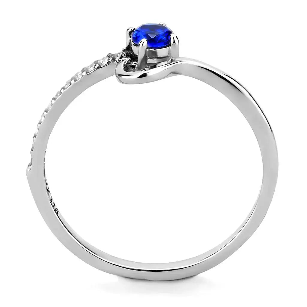 DA114 - High polished (no plating) Stainless Steel Ring with AAA Grade CZ in London Blue - Alamode - Flyclothing LLC