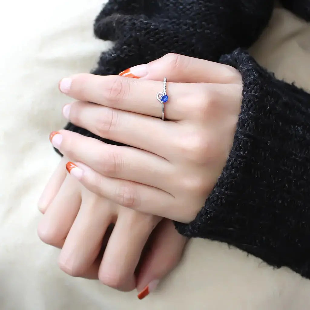 DA114 - High polished (no plating) Stainless Steel Ring with AAA Grade CZ in London Blue - Alamode - Flyclothing LLC
