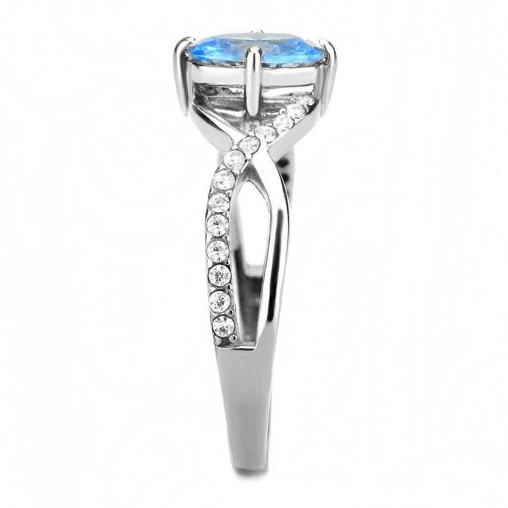 DA117 - High polished (no plating) Stainless Steel Ring with AAA Grade CZ in Sea Blue - Alamode - Flyclothing LLC