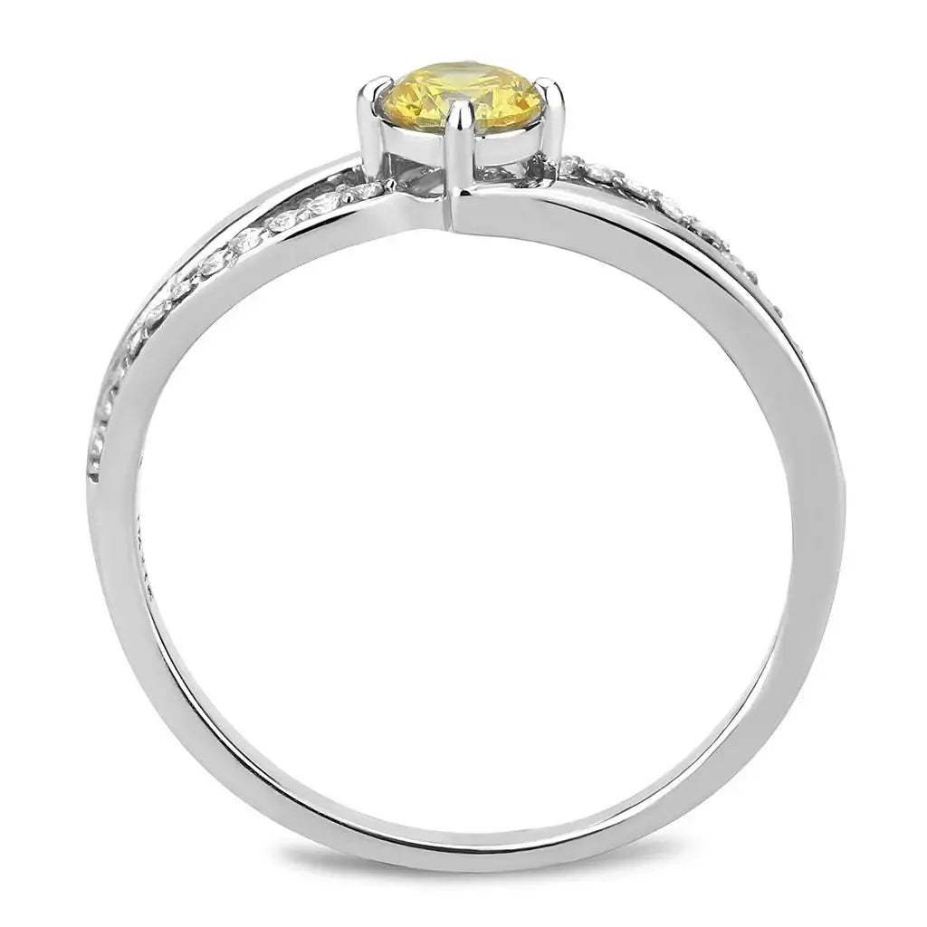 DA118 - High polished (no plating) Stainless Steel Ring with AAA Grade CZ in Topaz - Alamode - Flyclothing LLC