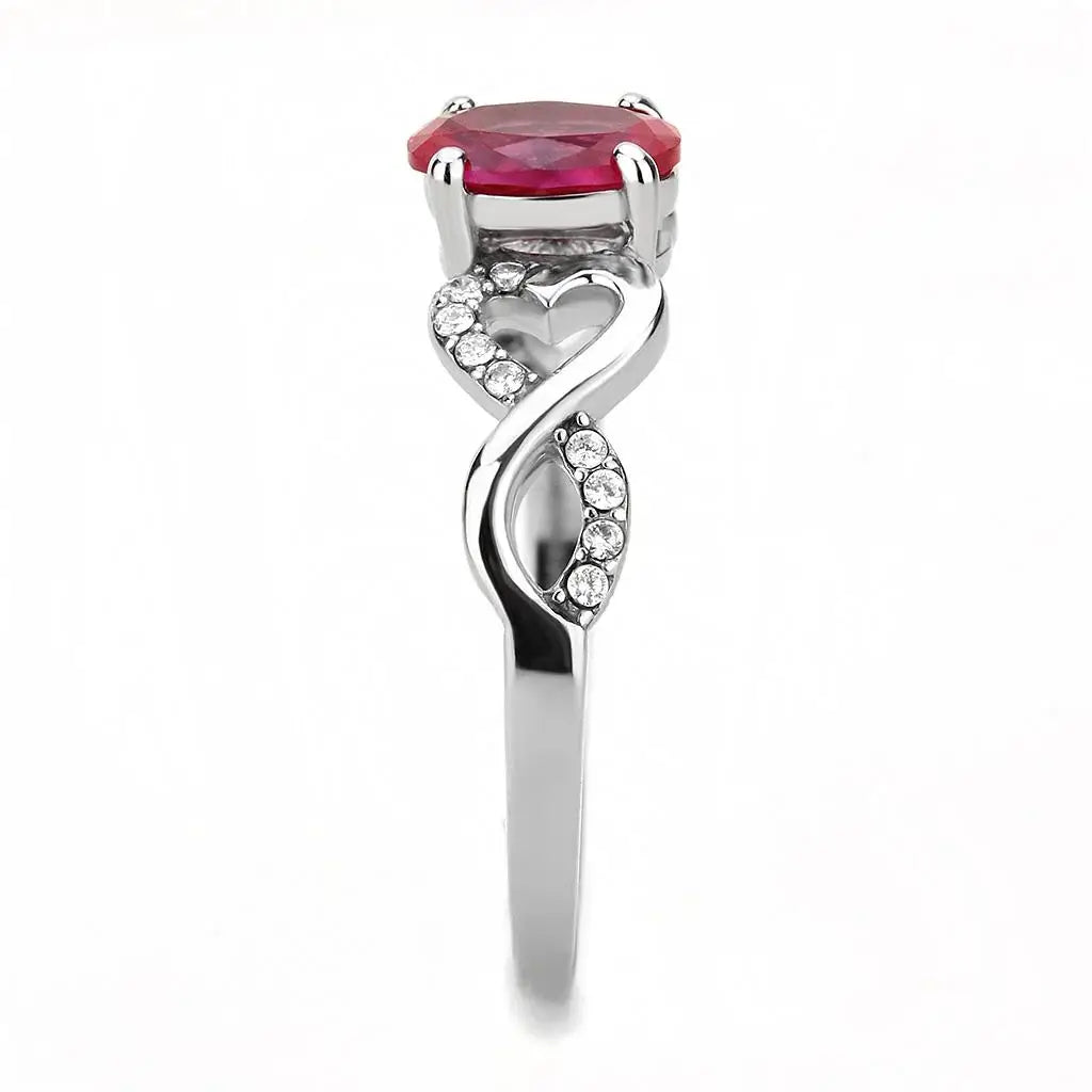 DA119 - High polished (no plating) Stainless Steel Ring with AAA Grade CZ in Ruby - Alamode - Flyclothing LLC